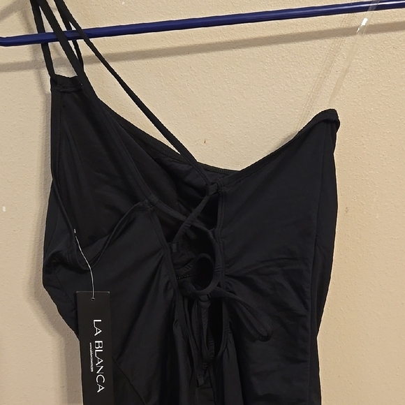 La Blanca Tummy Control Elegant Black One-Shoulder Swimsuit NWT $103 sz 12 - Picture 5 of 5